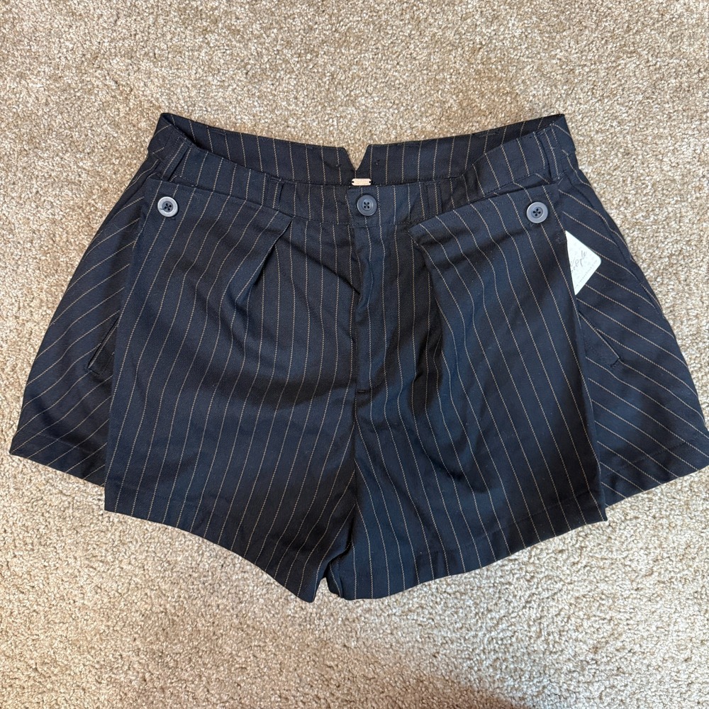 Free People Brookside Pinstripe Trouser Shorts Navy Marin Blue Womens 10 Revolve